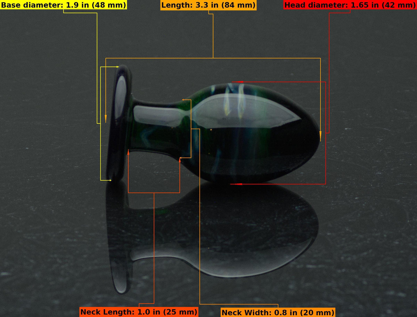 Medium-Large Glass Butt Plug - Aurora Malachite