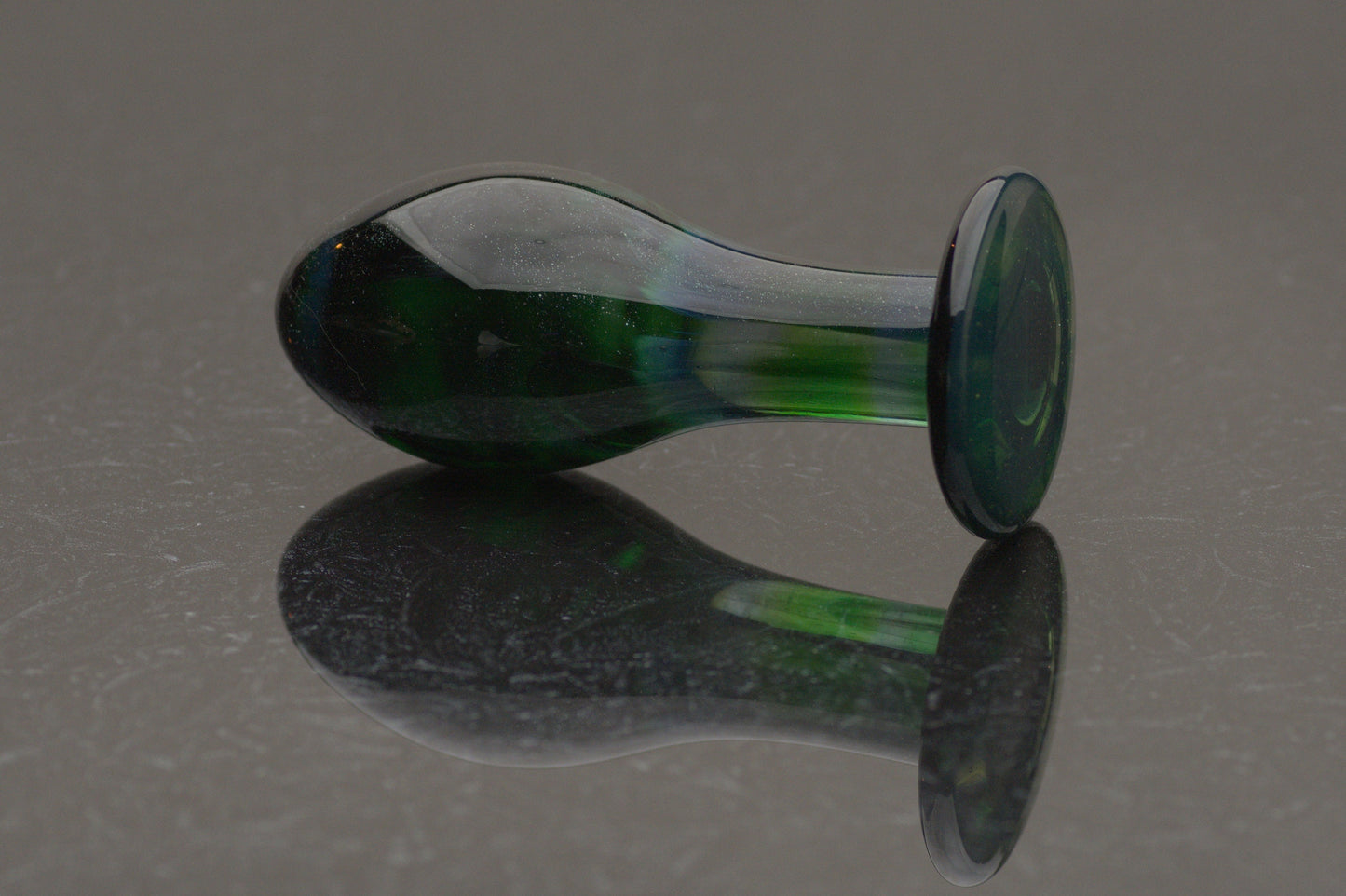 Medium Glass Butt Plug - Dark Emerald Malachite Sparkle